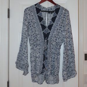 Many Moons Ivory and Navy Blue Floral Print Romper